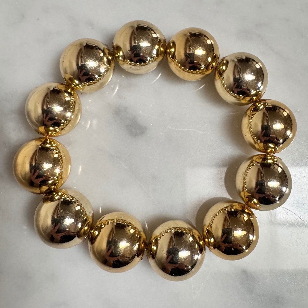 💰SOLD💰 Vintage Gold-Tone Color Polished Round Beaded Elastic Bracelet 17mm